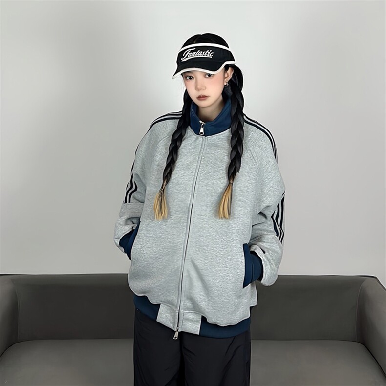 抖音得物高品质26春装美式高街重磅结构拼接织带立领卫衣外套CM42,女装短外套,电商A486