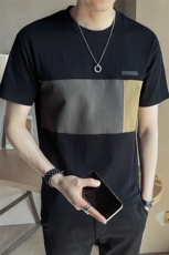 夏季男士短袖T恤潮牌2025新款拼接纯棉半袖体恤A313-88227-P48，男装T恤，电商A313