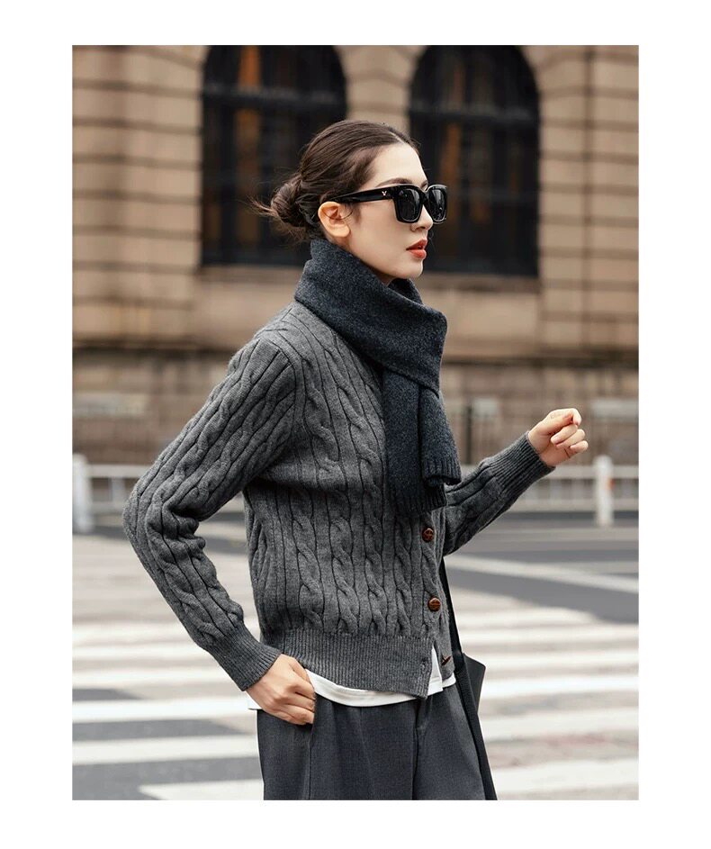 2025年秋季纯色时尚百搭通勤简约休闲麻花开衫，女装羊毛衫，梵泰羊绒