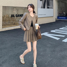 小香风时尚套装裙女2025春季新款法式富家千金感穿搭百褶裙两件套，女装套装/套裙，1D102-1
