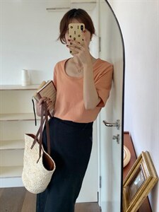 夏季新品 / U领纯彩色T恤图片