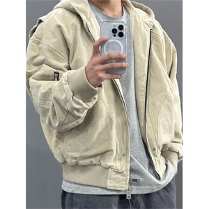 美式座山雕连帽夹克棉服男女冬季加绒加厚短款工装外套图片
