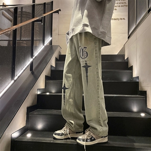 美式复古咖啡色直筒牛仔裤男欧美高街长裤N05084-P48图片
