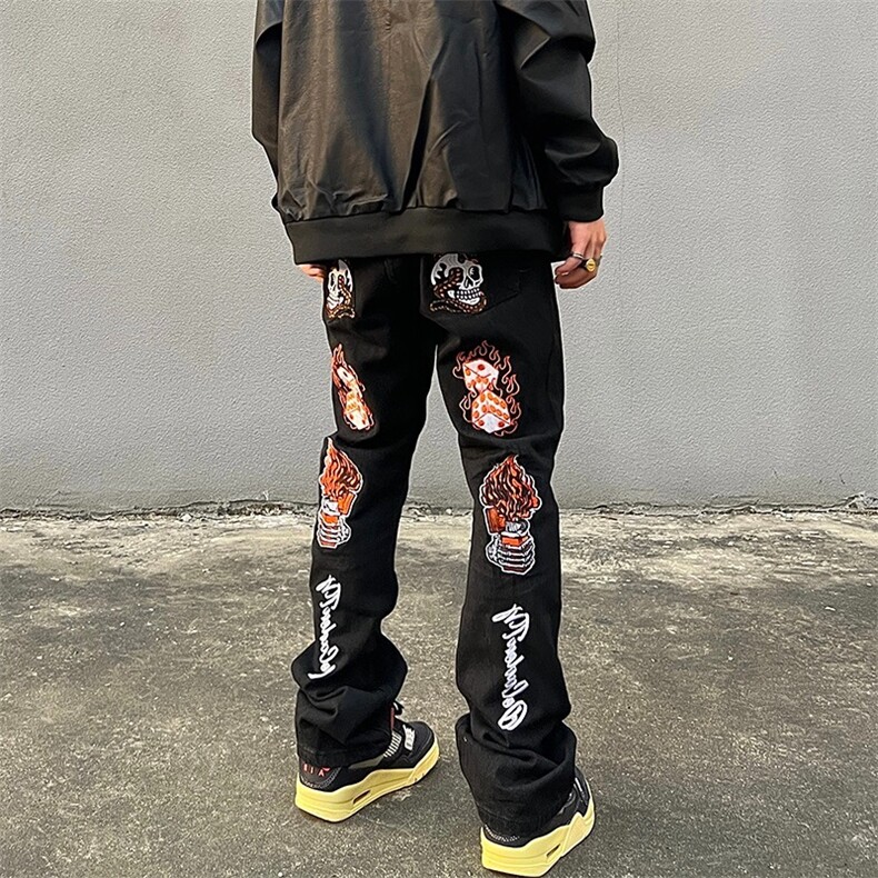 美式街头水洗刺绣牛仔裤男潮牌直筒微喇长裤NG943-P48,男装牛仔裤,星座208-5