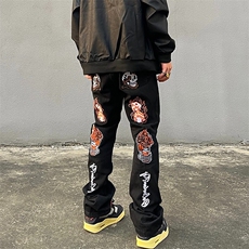 美式街头水洗刺绣牛仔裤男潮牌直筒微喇长裤NG943-P48，男装牛仔裤，星座208-5