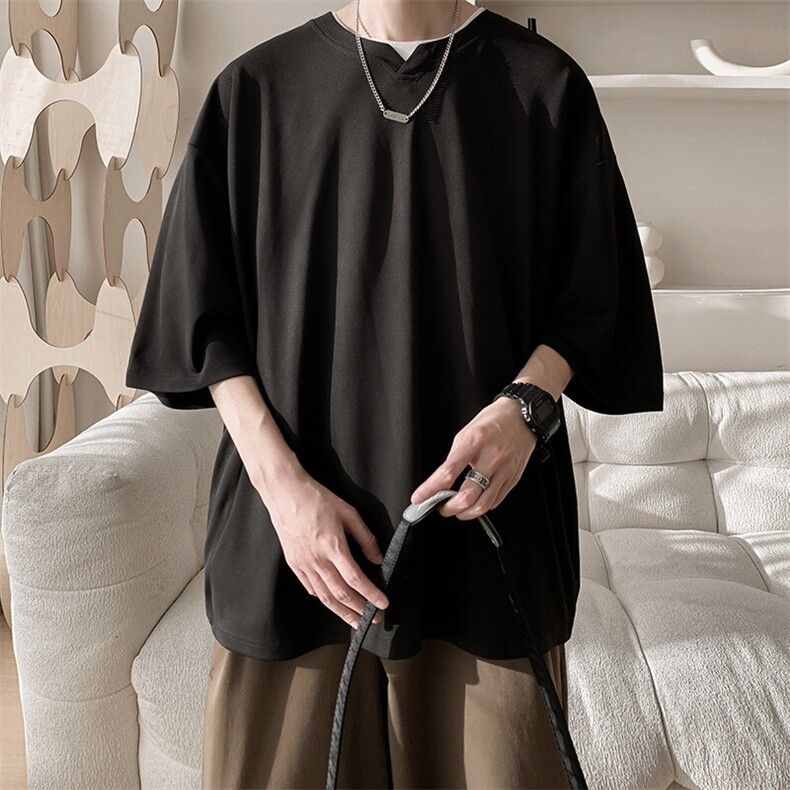8XL-M冰丝凉感短袖T恤夏季大码V领垂感五分半袖体恤衫DX1206/P35图片