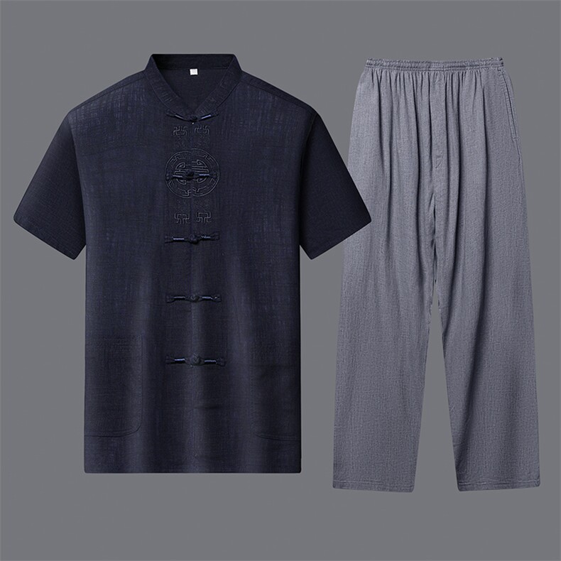唐装太极服中式刺绣立领风短袖套装时尚爸爸装SF9780-P125,男装民族服装,星座1105-3