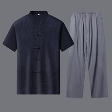唐装太极服中式刺绣立领风短袖套装时尚爸爸装SF9780-P125，男装民族服装，星座1105-3