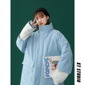 @中性风 大码棉衣冬季假两件面包服立领宽松 A125-Y271-P120 女类图片