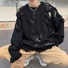 美式假两件破洞毛衣男慵懒风休闲针织衫MY157P36，男装针织衫/毛衣，星座1116-2