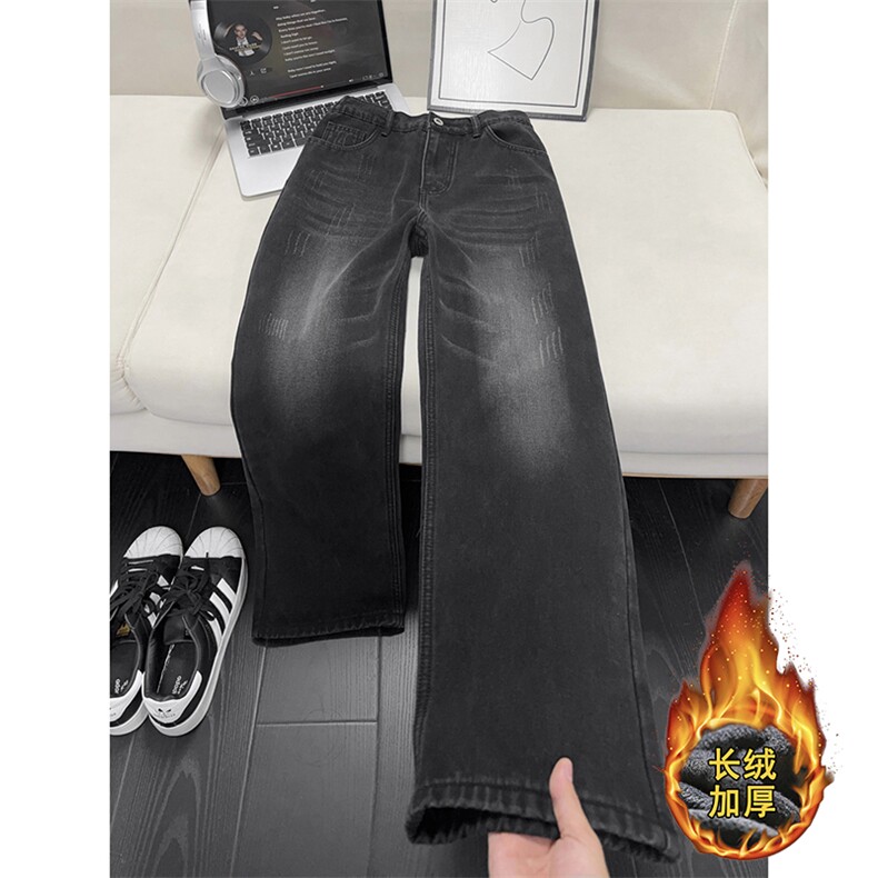 B221美式ins高街暗黑宽松直筒加绒牛仔裤LK25599-特P48控88,男装牛仔裤,电商B221