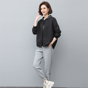 02023年春季新款潮韩版夹棉女长袖宽松显瘦休闲两件套装图片