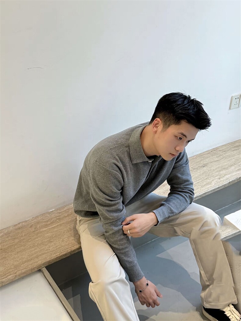 秋冬翻领毛衣针织打底衫极简纯色H58019-P70,男装T恤,星座1012-1