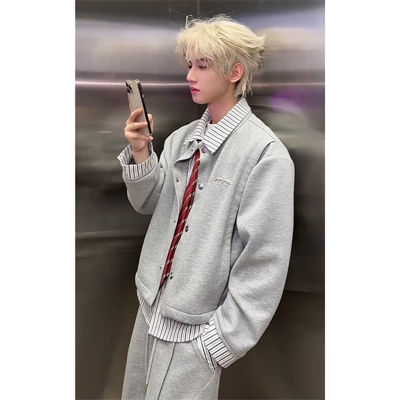 美式假两件卫衣男翻领宽松外套男女同款，女装短外套，星座410-7