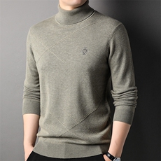 F81761加密加厚羊毛80S精品秋冬季百搭高领可翻中年男羊毛衫，男装针织衫/毛衣，钱塘207-1