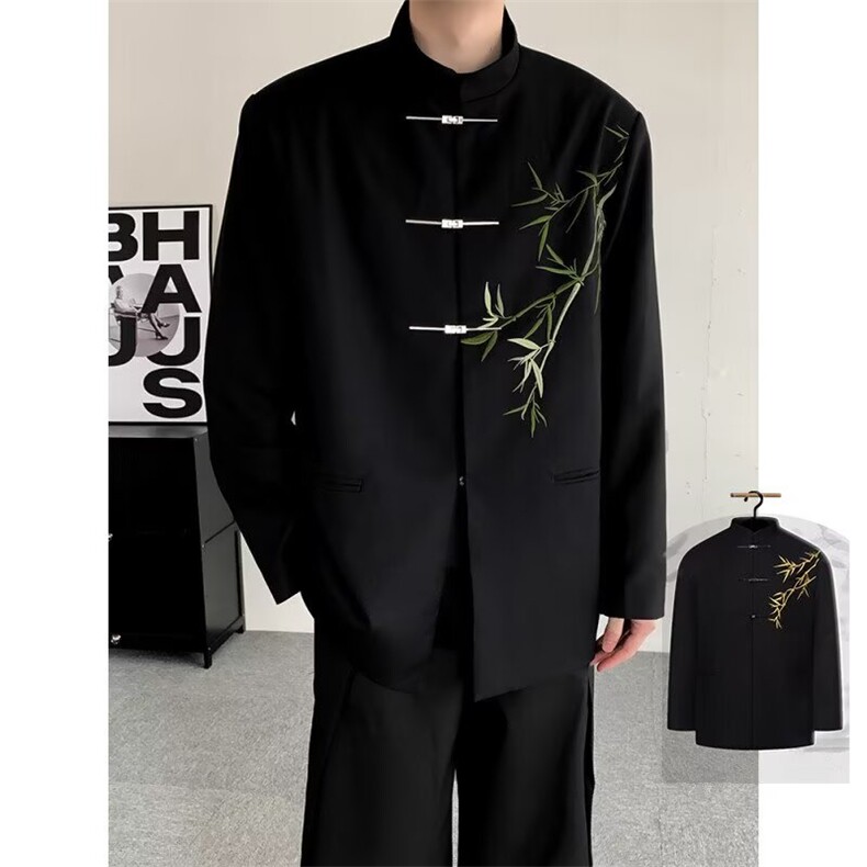 网络图现货新中式风复古设计感高质量垫肩西服外套J47-P60,男装西服,星座715-7