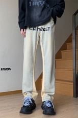 B221美式ins高街小众刺绣拼接直筒小脚牛仔裤LK23034-P65控88，男装牛仔裤，电商B221