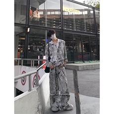 牛仔外套套装高级感痞帅一套扎染微喇裤JK100特P90NZ100特P65，男装工装外套，星座908-1