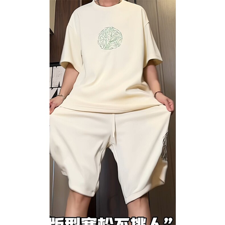 量大优供视频菠萝格套装刺绣短袖男大码M-5XTX27-特P23,男装休闲套装,电商B325