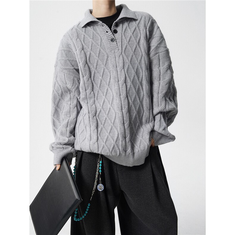 8XL-M韩版polo领麻花针织大码翻领慵懒风宽松百搭毛衣MY1518P75,男装针织衫/毛衣,电商B238