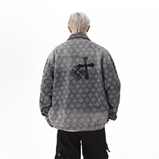 牛仔外套男春秋新款潮牌宽松痞帅工装水洗提花衬衫式夹克上衣，男装衬衫，星座410-6（原星座1304-1）