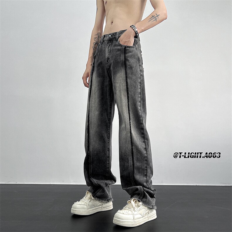 美式ins高街hiphop重工艺水洗毛边牛仔裤货号K712P65,男装牛仔裤,电商A063