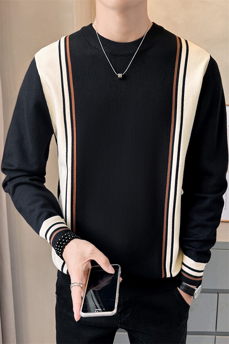 撞色毛衣男时尚帅气2025秋款店主风男打底衫套头B317/M5703/P68,男装针织衫/毛衣,电商B317
