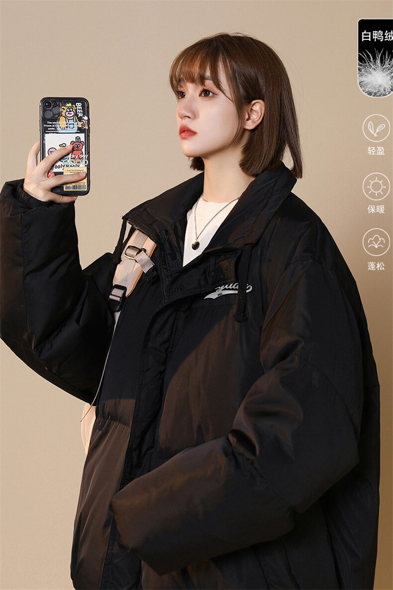 中性风白鸭绒22冬季新款趣味印花抽绳立领羽绒服YR226P195控258,男装羽绒服,A247A