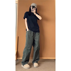 美式cleanfit军绿色弯刀工装裤男秋冬高街vibe镰刀裤子垂感阔腿裤，男装工装外套，四季星座505