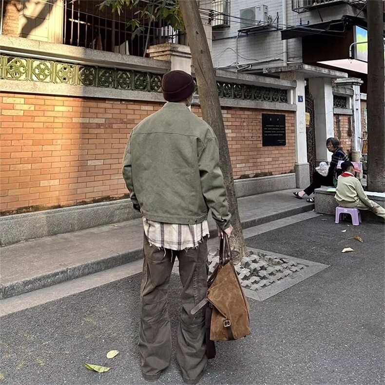 美式复古水洗帆布牛仔外套男春秋款设计高级感宽松立领哈灵顿夹克,男装夹克,星座506A