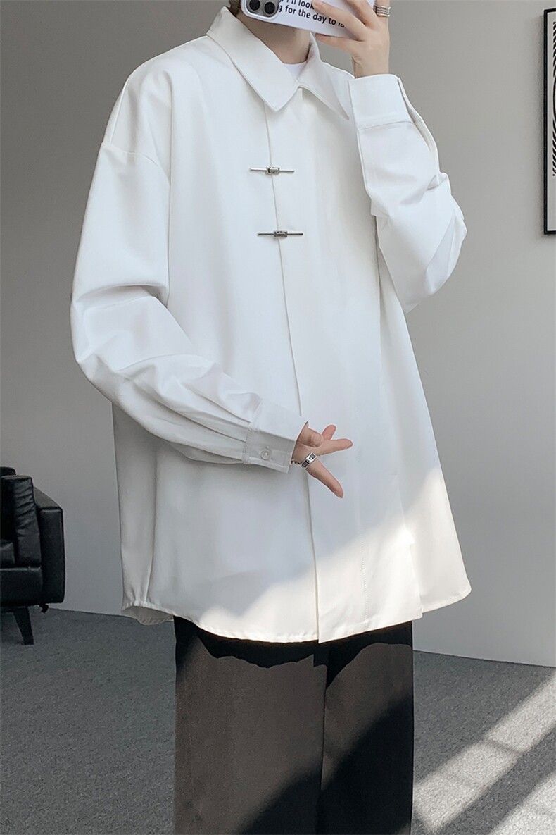 8XL-M风新中式黑色翻领长袖衬衫男秋季休闲衬衣痞帅CS537P58,男装衬衫,电商D206-1