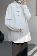8XL-M风新中式黑色翻领长袖衬衫男秋季休闲衬衣痞帅CS537P58，男装衬衫，电商D206-1