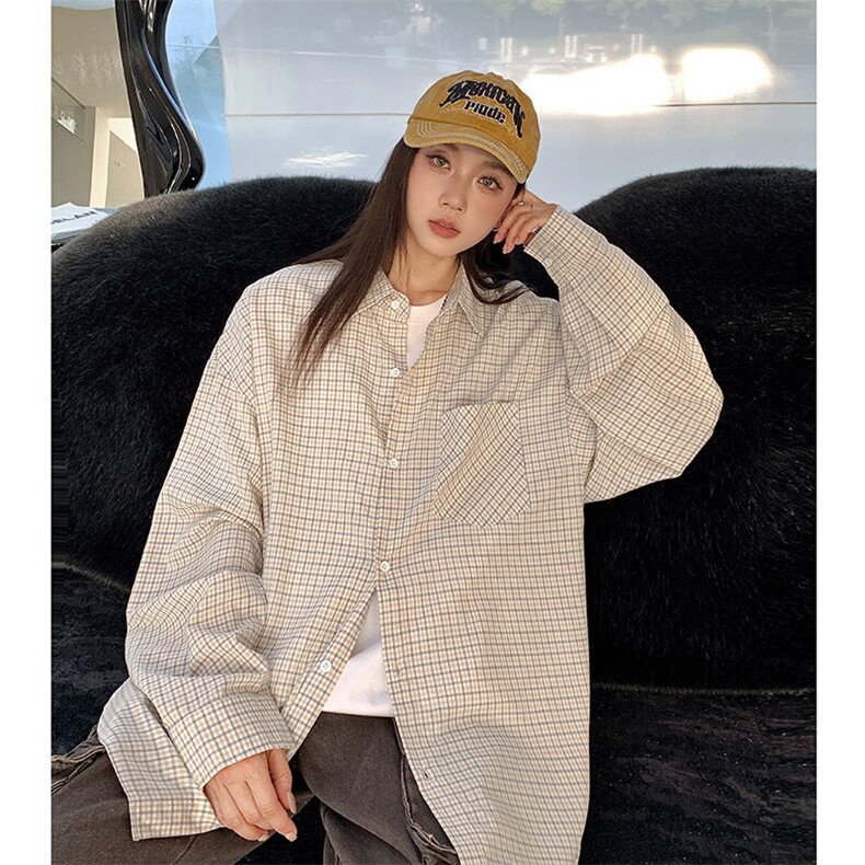 港风纯棉衬衫高级感设计耐磨格子衬衫休闲百搭MD-H557-特批45控79图片