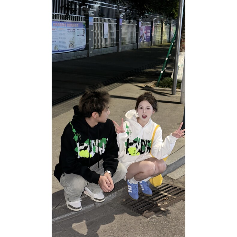 网图有货刺绣葡萄网球毛巾绣连帽卫衣秋冬宽松休闲男女A785-P48,男装卫衣,星座1505