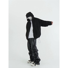 新款简约ins无品牌潮流欧美高街PU皮黑色堆积感休闲裤男流行百搭，男装皮裤，星座1210-1