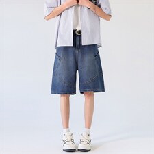 新款港风牛仔中裤男宽松直筒工装裤美式复古XZ201-K508P45，男装工装外套，星座201