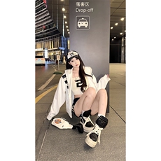 高品质春装新款美式高街潮牌解构设计休闲连帽卫衣男女慵懒风外套，女装短外套，电商A443