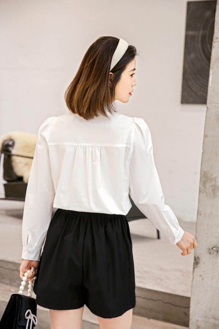 春季韩风百搭优雅木耳边丝带心形衬衫，女装衬衫，林依芭莎(1F)