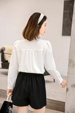 春季韩风百搭优雅木耳边丝带心形衬衫，女装衬衫，林依芭莎(1F)