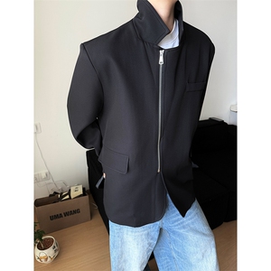 简约廓形通勤风拉链翻领西装外套简约款个性西服HY810P75控118图片