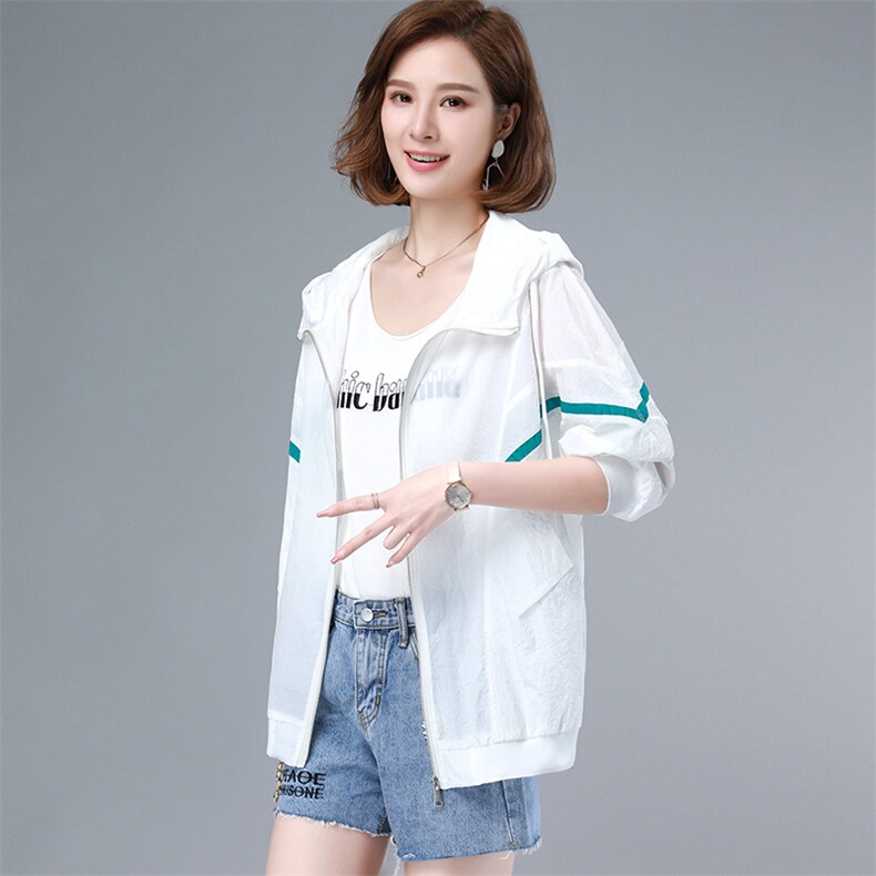 防晒衣女夏季韩版休闲白色减龄夹克防晒衣蝙蝠衫棒球服薄外套女,女装防晒衣,曼沙奕珂