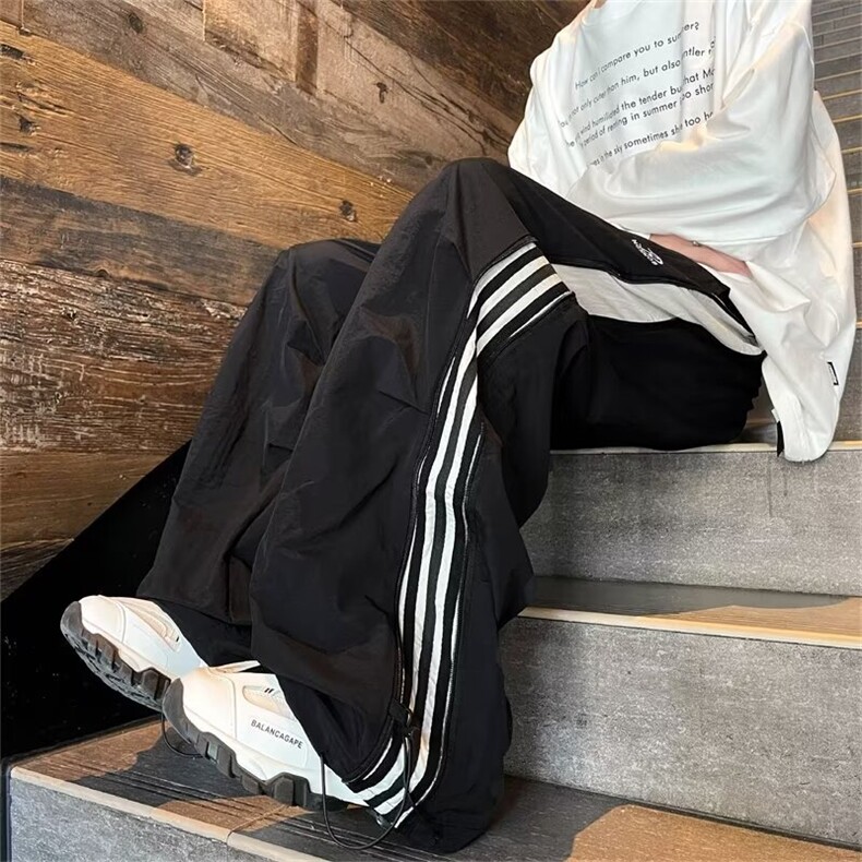 美式速干伞兵裤子男秋季潮牌高街条纹冲锋裤拉阔腿休闲裤B454-P48,男装休闲裤,星座1001-1