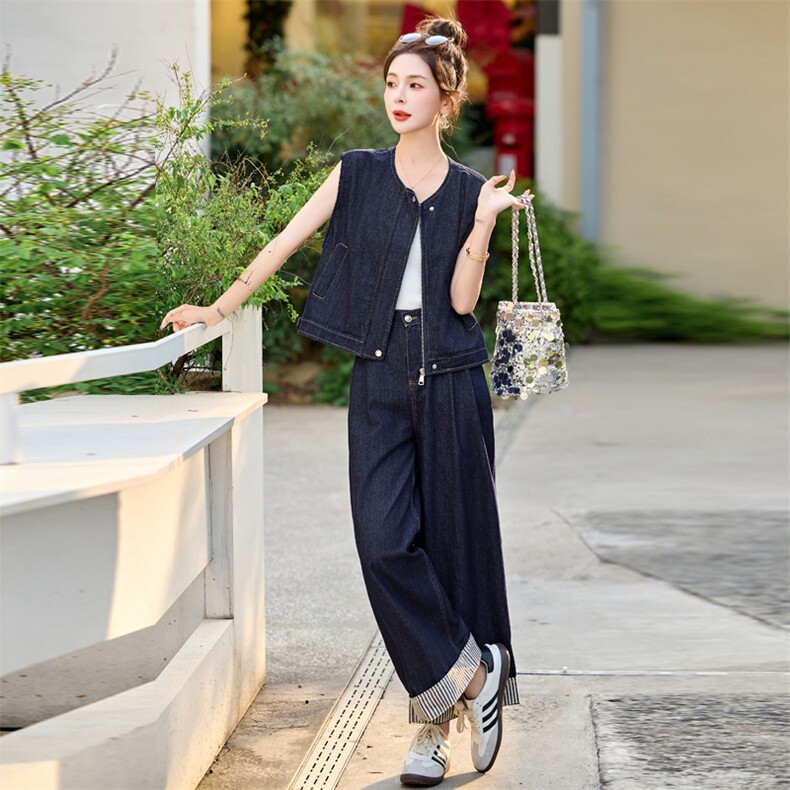 牛仔套装女2025夏新款韩系高级松弛感超火减龄休闲无袖一整套穿搭,女装套装/套裙,意芙