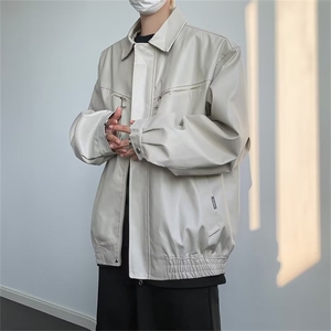 美式复古拉链装饰PU皮短款夹克男 ZG29 P75图片