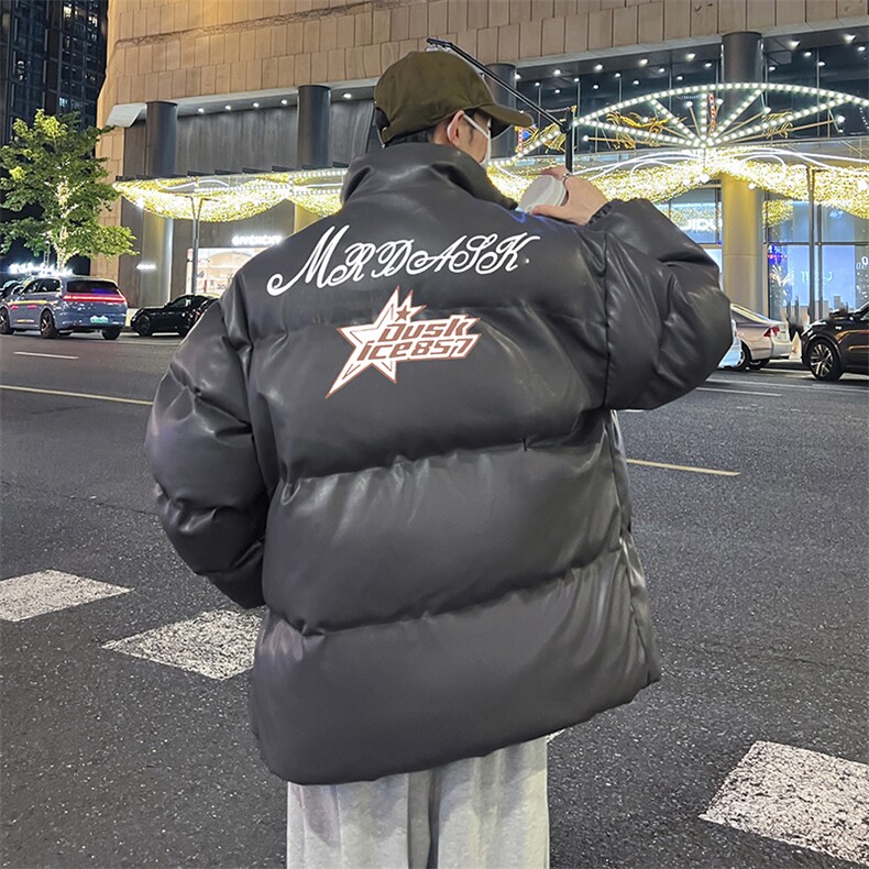 新款立领pu皮印花棉衣男秋冬季加厚面包服外套保暖棉服MY621-P115,男装棉衣,星座505-3