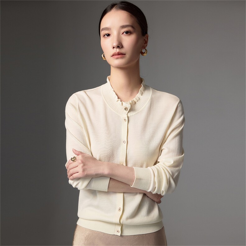 2025秋冬百搭时尚简约木耳领长袖针织衫，女装针织衫/毛衣，蚂蚁派对工厂直营店