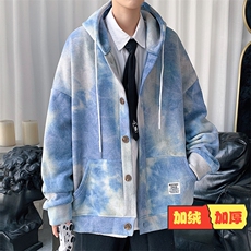 A104-P65加绒原宿风连帽卫衣男士大码宽松开衫男外套男，男装卫衣，电商A040