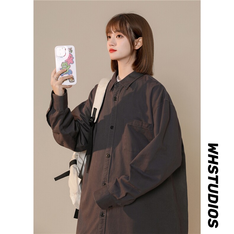 抖音供货2024春装新款复古水洗棉布长袖衬衫外套A158-cs01-P38,女装衬衫,电商A158-1