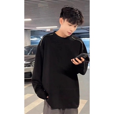 抖音得物高品质26春装设计感长袖打底衫纯色拉链肩圆领卫衣W123，男装T恤，电商A486