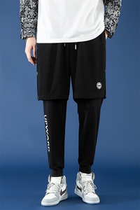 春季新款男士假两件叠穿酷霸青少年潮牌韩版修身休闲裤SK2117-P80图片